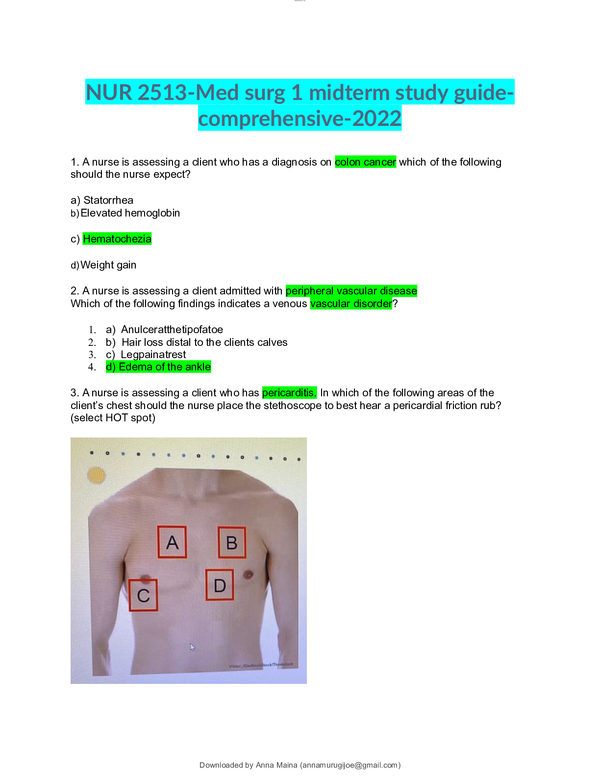 Preview of NUR 2513-Med surg 1 midterm study guide-comprehensive-2022